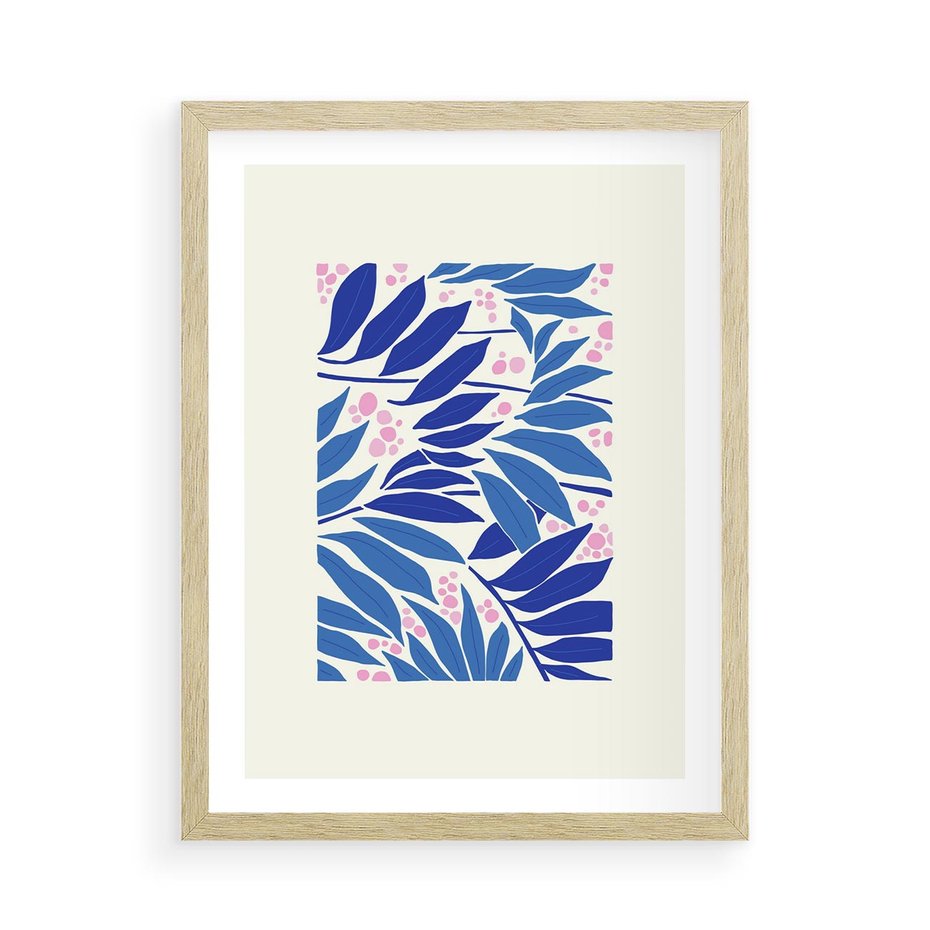 Plakat w ramie 50x70 - Kolorowy Wir - liściasta kompozycja, nowoczesny plakat - rama drewno