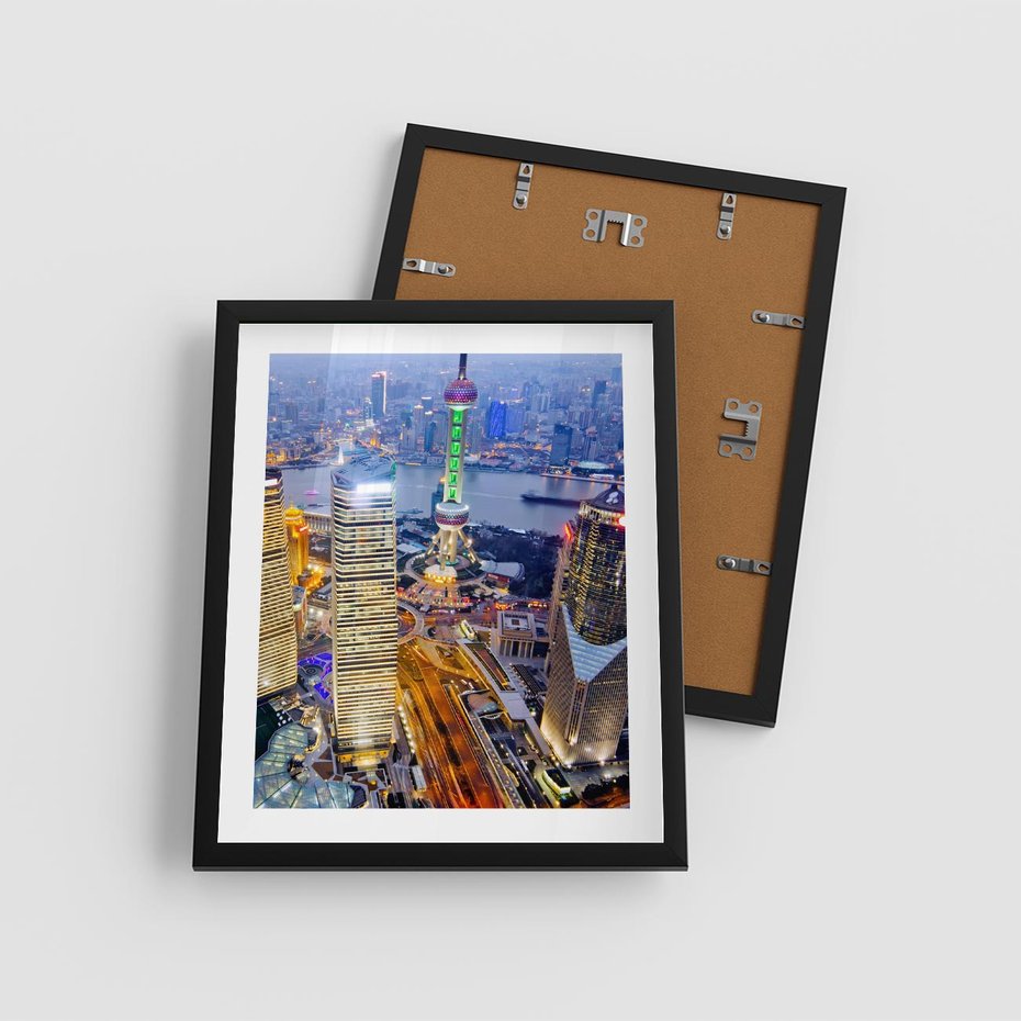 Plakat w ramie 40x50 - Wzgórza Mieściny - wieżowce, miasto - rama czarna