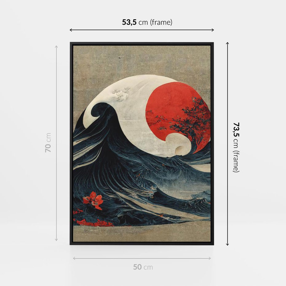 Obraz w ramie 50x70 - Requiem dla marzeń - sztuka japońska, fale oceanu - rama czarna