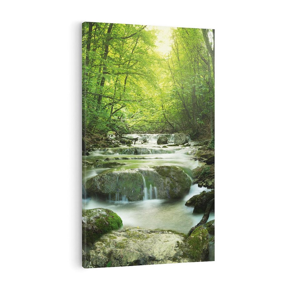 Obraz na płótnie 50x70 - Ukojenie strumienia: Spotkanie z naturą - strumyk, las