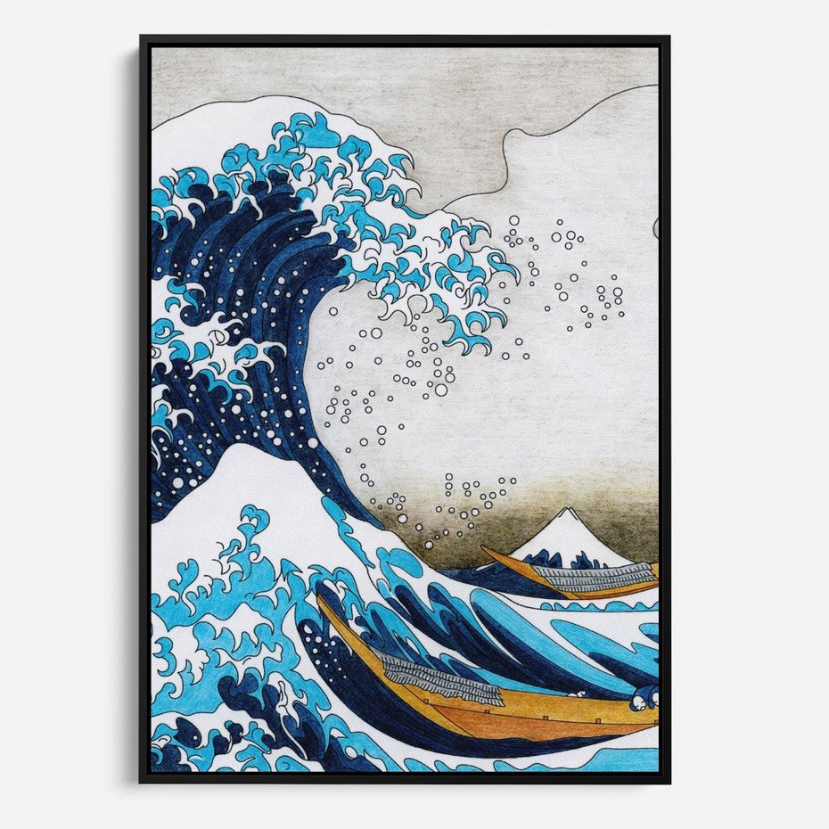 Obraz w ramie 70x100 - Wzburzone Morze - wielka fala w kaganawie, Hokusai - rama czarna