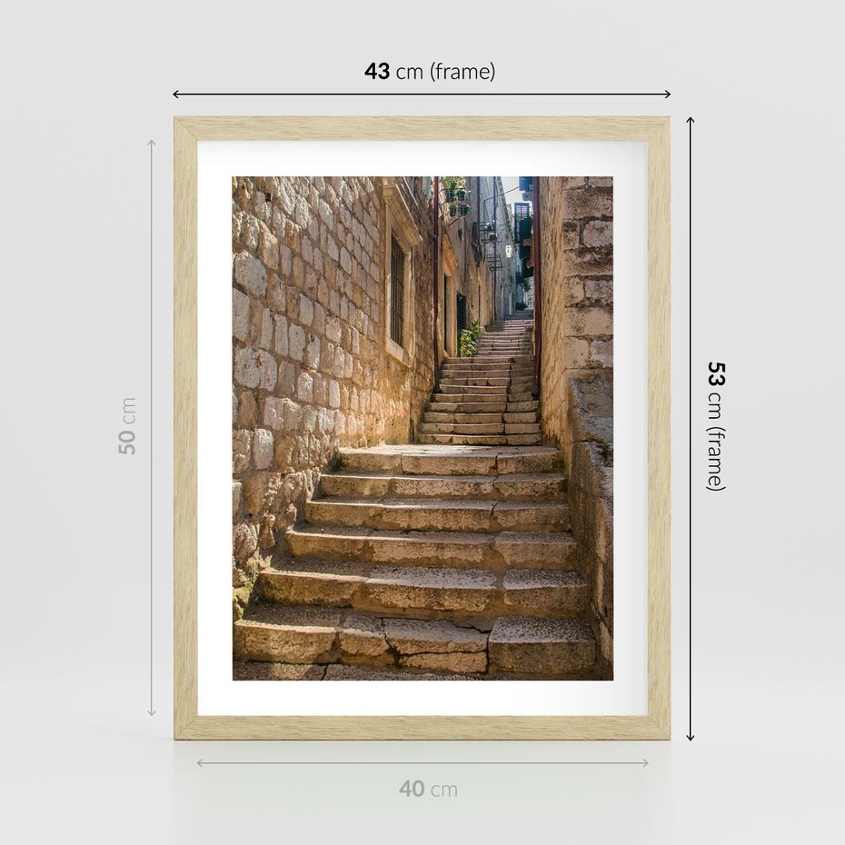 Plakat w ramie 40x50 - Uliczka: perspektywa miejskiego krajobrazu - uliczka, perspektywa - rama drewno