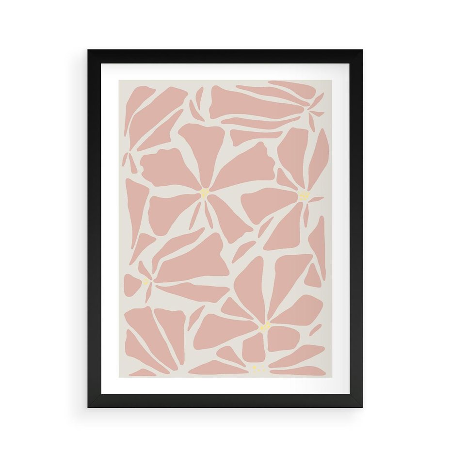 Plakat w ramie 50x70 - Akwarelowe Promienie - abstrakcyjne boho kwiaty, kompozycja - rama czarna