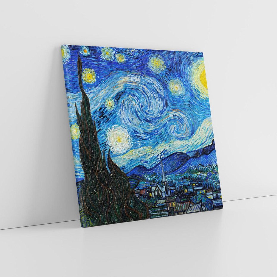 Obraz na płótnie 50x50 - "Gwiaździsta noc" (1889) Vincent van Gogh - Reprodukcja - reprodukcja, obraz na płótnie