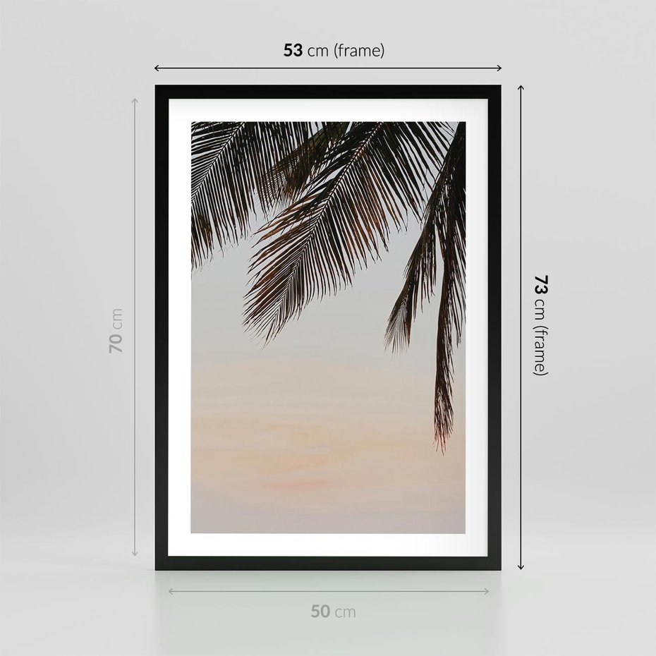 Plakat w ramie 50x70 - Tropikalna Harmonia - palmy na tle nieba - rama czarna