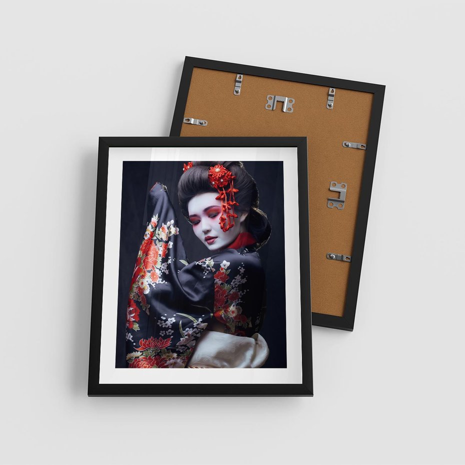 Plakat w ramie 40x50 - Elegancka japońska gejsza - japońska, gejsza - rama czarna