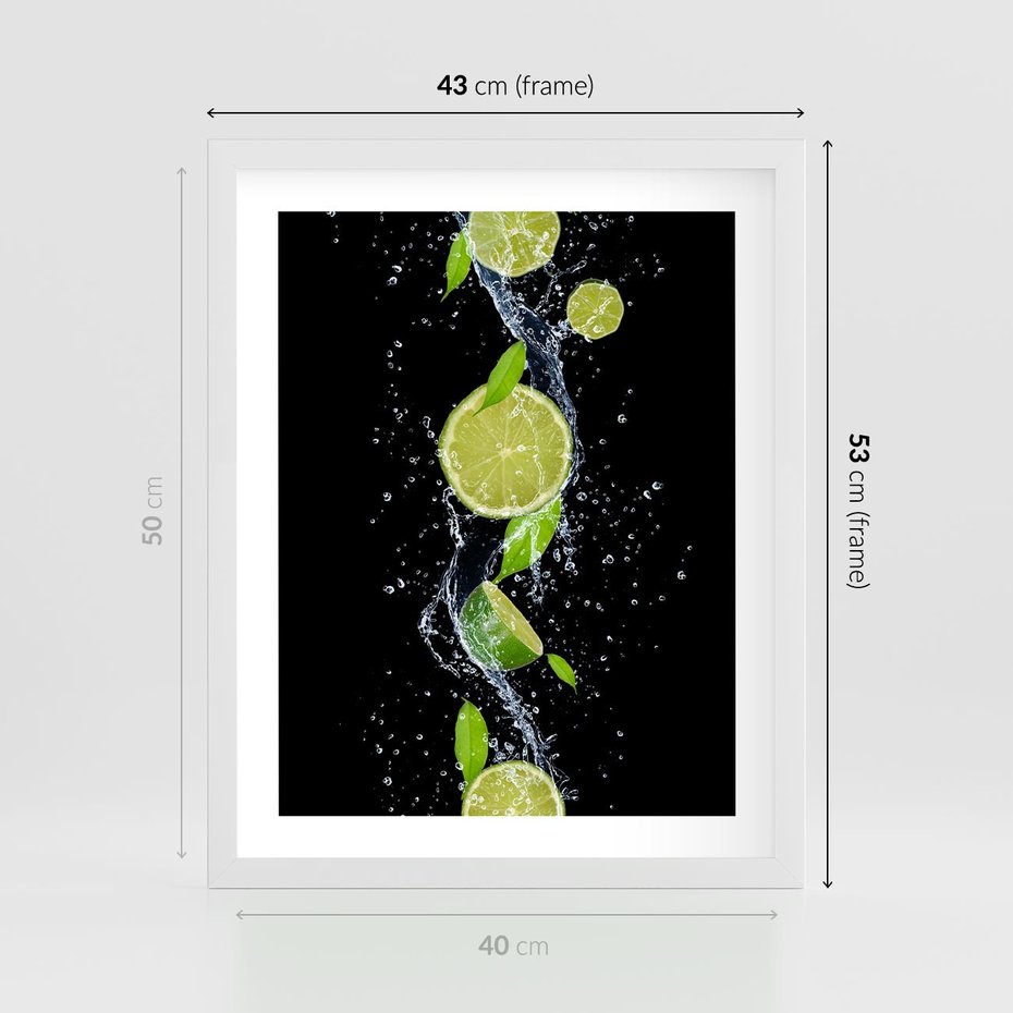 Plakat w ramie 40x50 - Świeżość Cytrusów - limonki, cytryny - rama biała