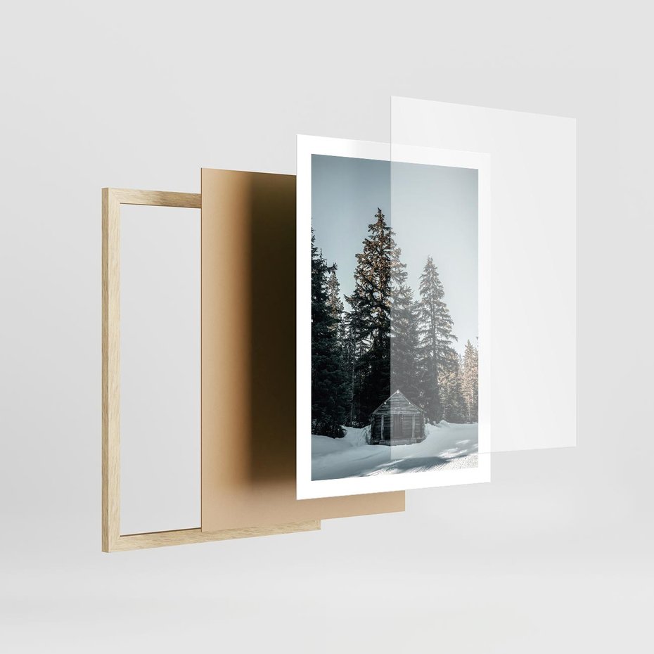Plakat w ramie 50x70 - Chatka w Górach w Czasie Zimy - chatka w górach, zima - rama drewno