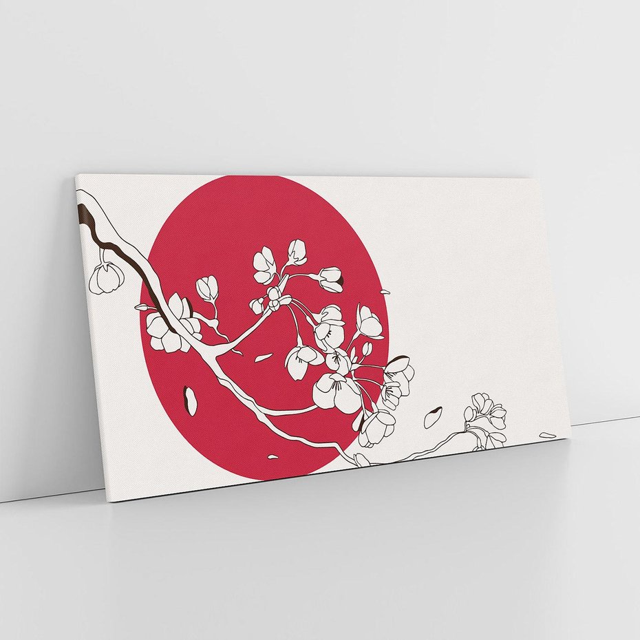 Obraz na płótnie 100x50 - Esencja Zen - kwiatnąca wiśnia, orientalna grafika