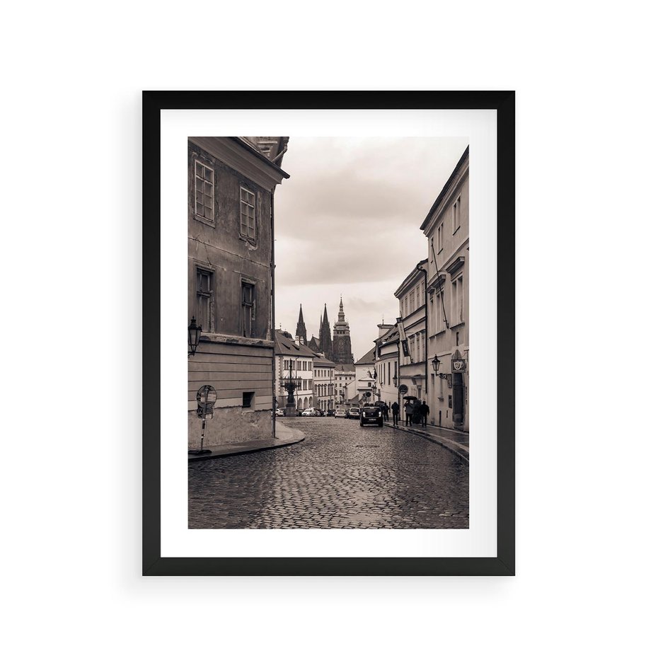 Plakat w ramie 30x40 - Przygoda Na Horyzoncie - uliczka, perspektywa - rama czarna