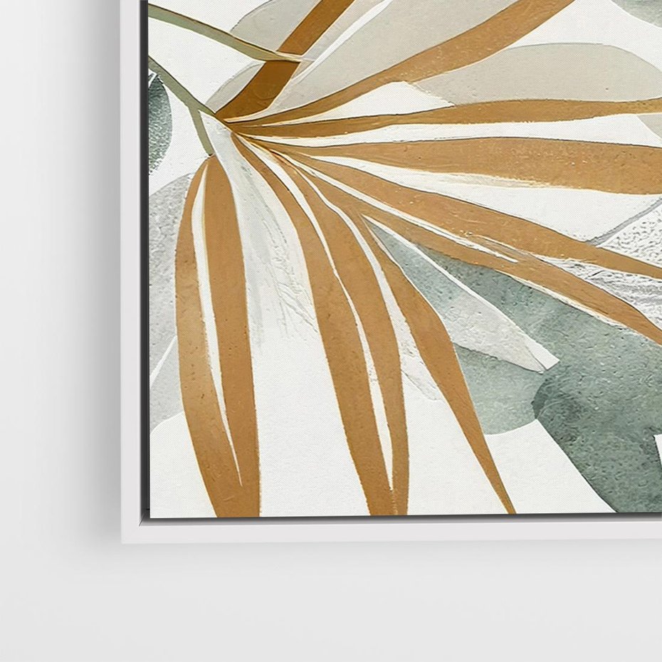 Obraz w ramie 50x50 - Współbrzmienie wewnętrznego ja - kompozycja z tropikalnych liści, stonowane kolory - rama biała