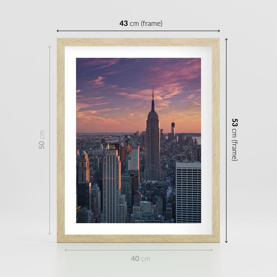 Plakat w ramie 40x50 - Nowy Jork - Błyskawice Manhattanu - Nowy Jork, Manhattan - rama drewno