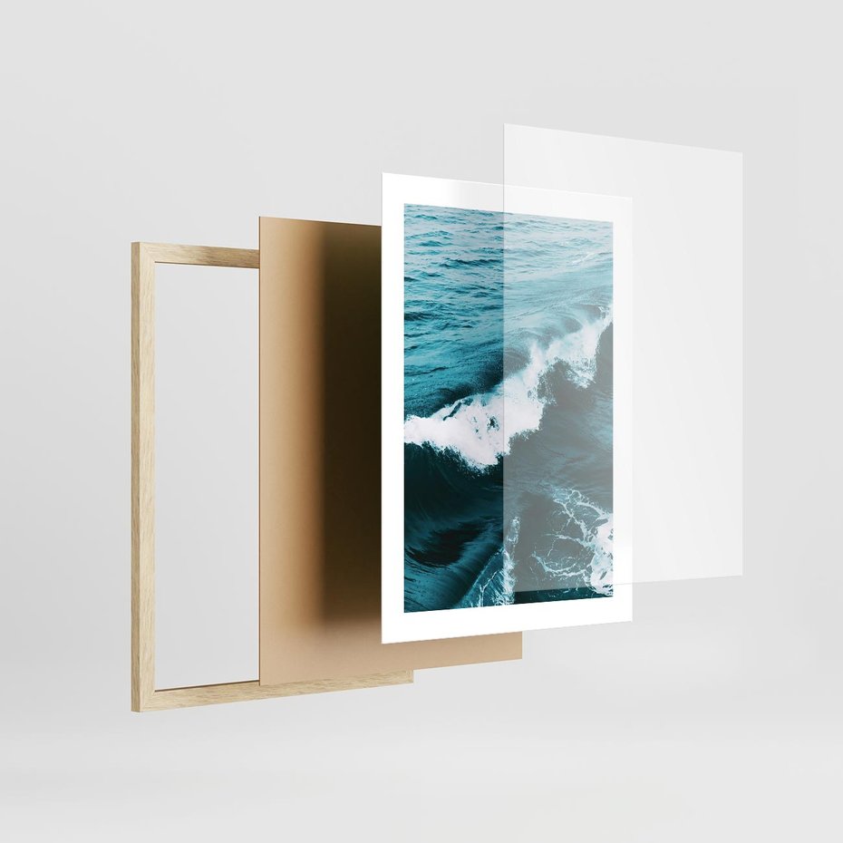 Plakat w ramie 30x40 - Wibracje Oceanu - turkusowy ocean, fale - rama drewno