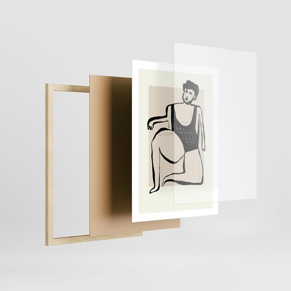 Plakat w ramie 50x70 - Szkic Kobiety w Czerni i Bieli - grafika, modern - rama drewno