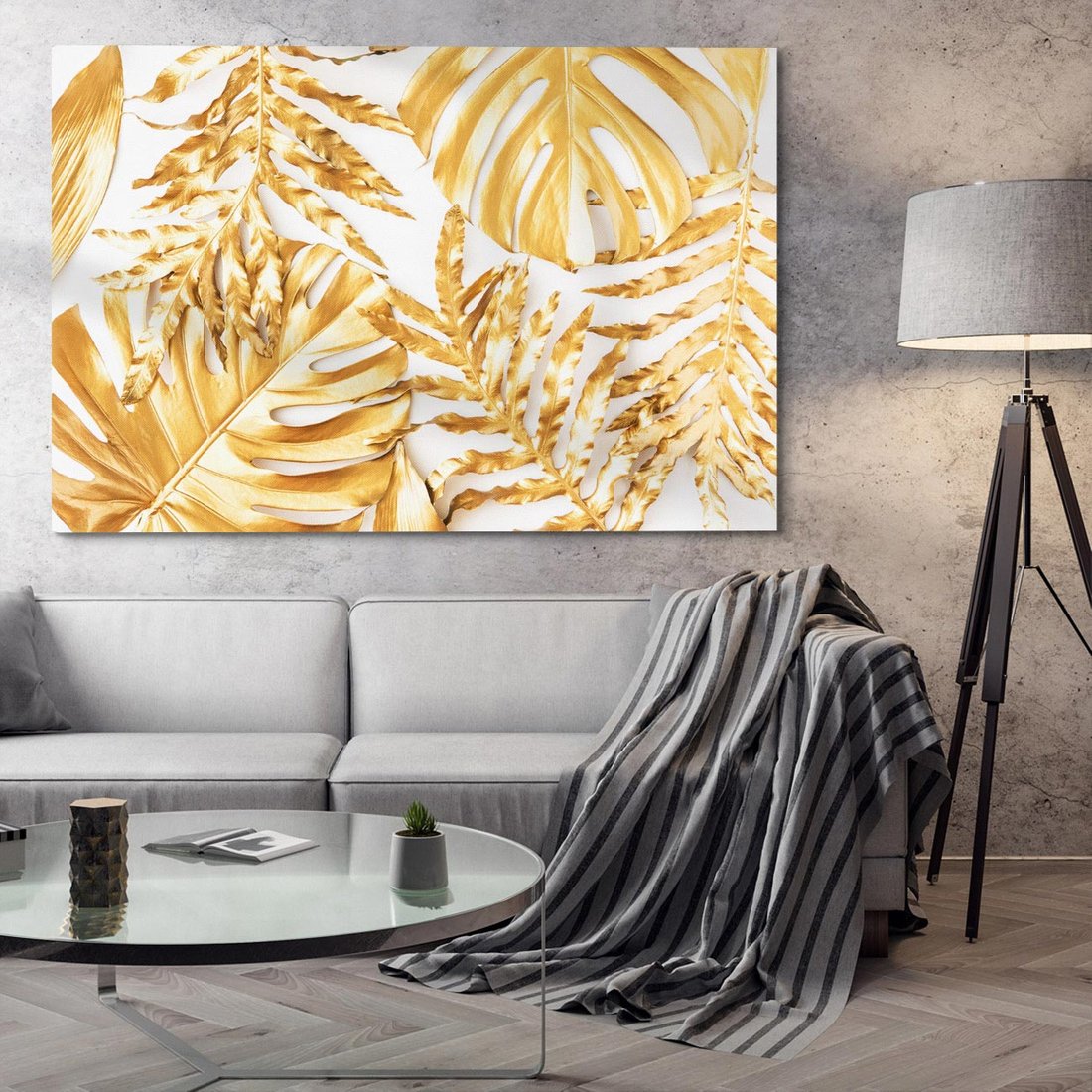 Obraz na płótnie 100x70 - Monstera Złote Liście - monstera, złote