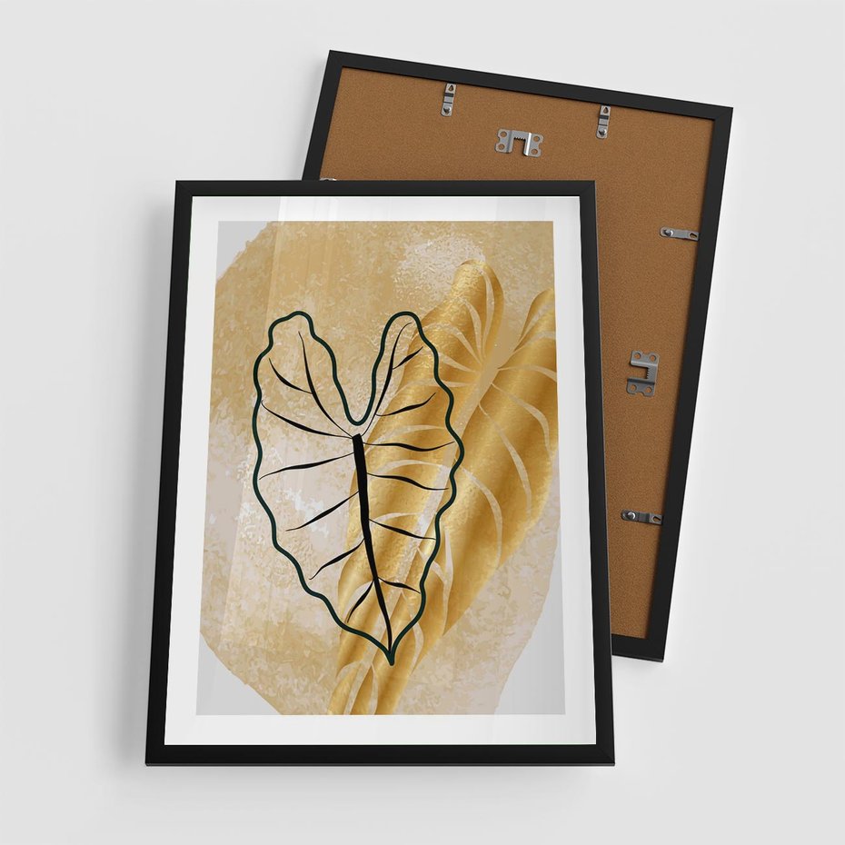 Plakat w ramie 50x70 - Monstera w Złocie - złote liście monstery, grafika - rama czarna