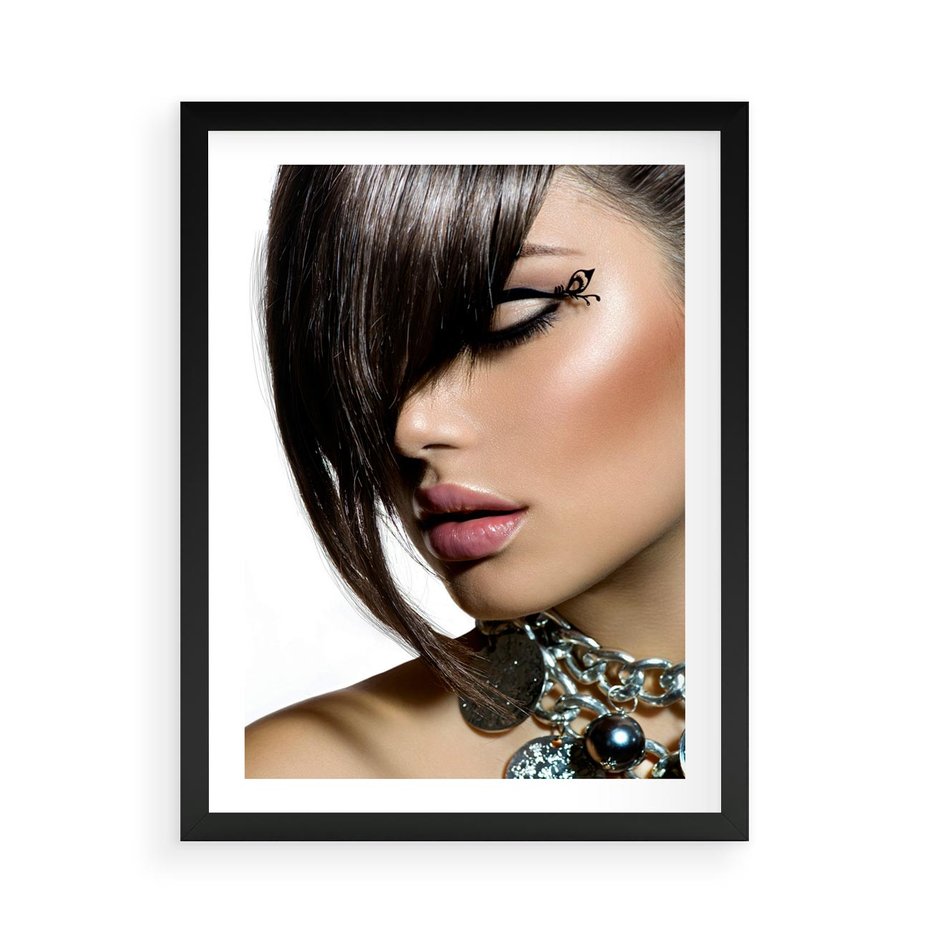 Plakat w ramie 50x70 - Kobieca Fryzura w Ruchu - fryzura, kobieta - rama czarna