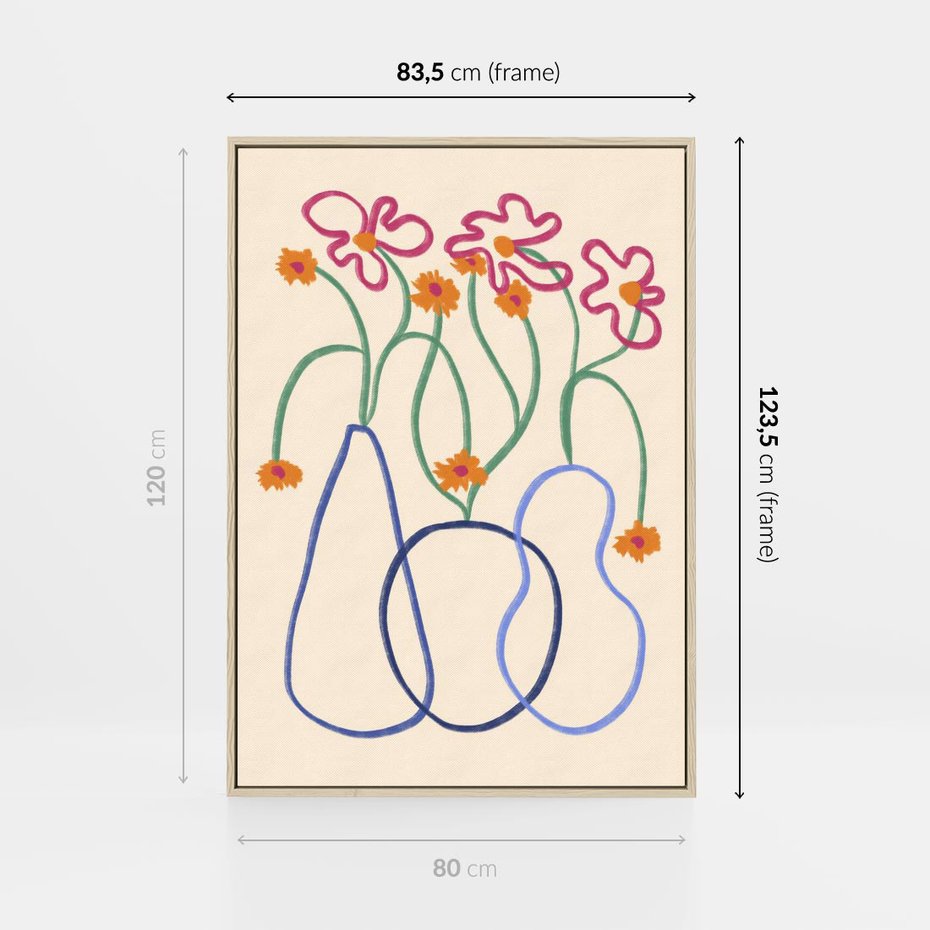 Obraz w ramie 80x120 - Migocące Pastelowe Impresje - minimalistyczny abstrakcyjny obraz, prymitywne kwiatki - rama drewno