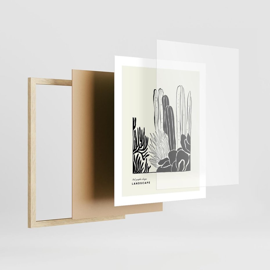 Plakat w ramie 40x50 - Boho Oaza - kaktusy, rośliny - rama drewno