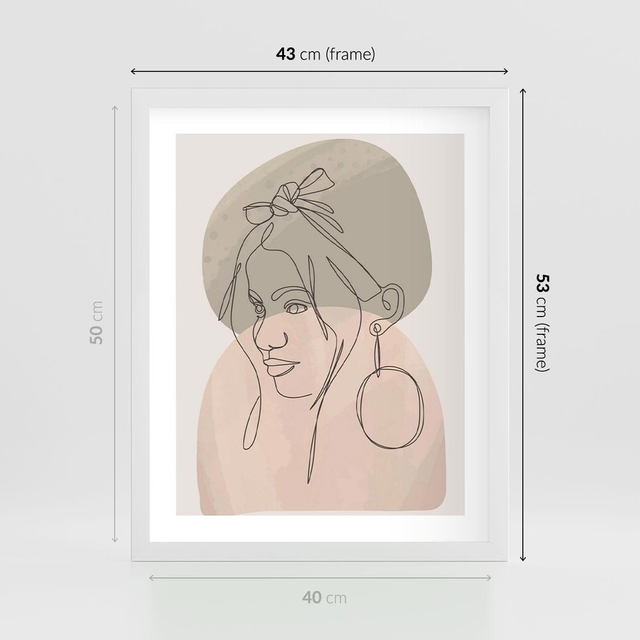 Plakat w ramie 40x50 - Kobieta w Linii: Akwarelowa Harmonia - kobieta one line, grafika - rama biała