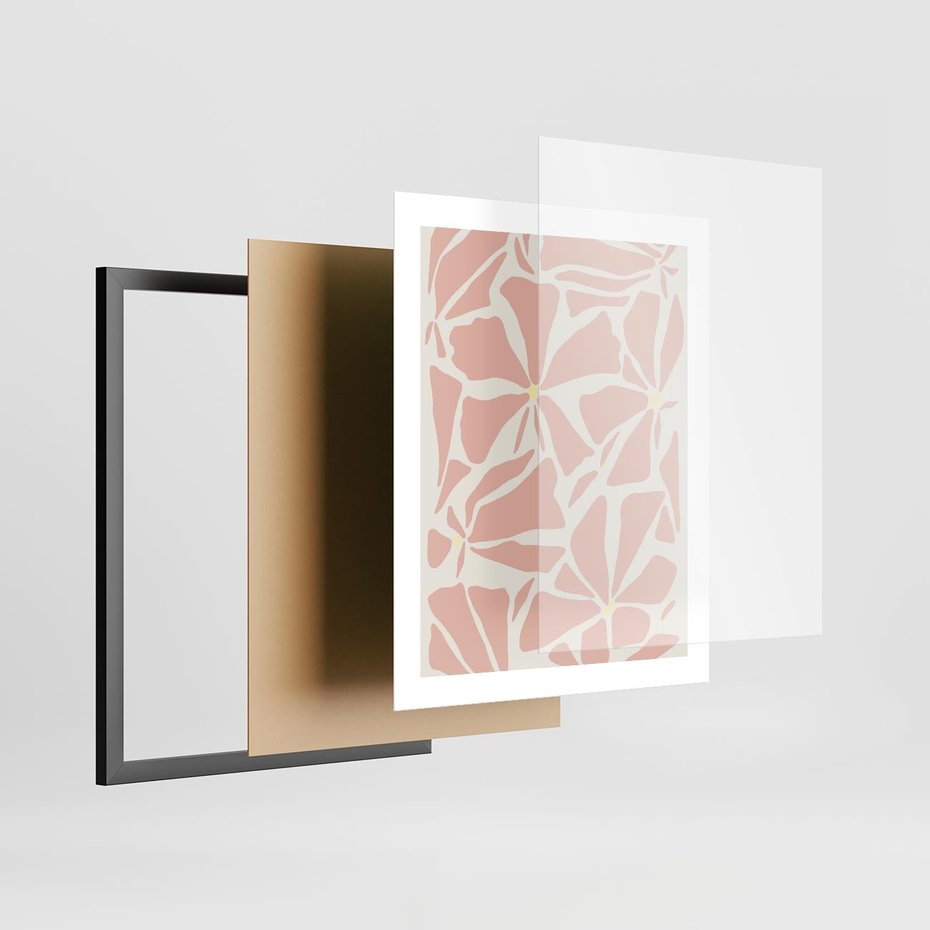 Plakat w ramie 40x50 - Akwarelowe Promienie - abstrakcyjne boho kwiaty, kompozycja - rama czarna