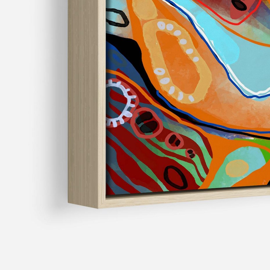 Obraz w ramie 80x80 - Kolorowe Wnętrza Kształtów - abstrakcyjny portret kobiety, twarz - rama drewno