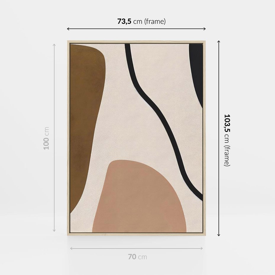 Obraz w ramie 70x100 - Harmonia chaosu i porządku - abstrakcyjne kształty, kolory beżu i brązu - rama drewno