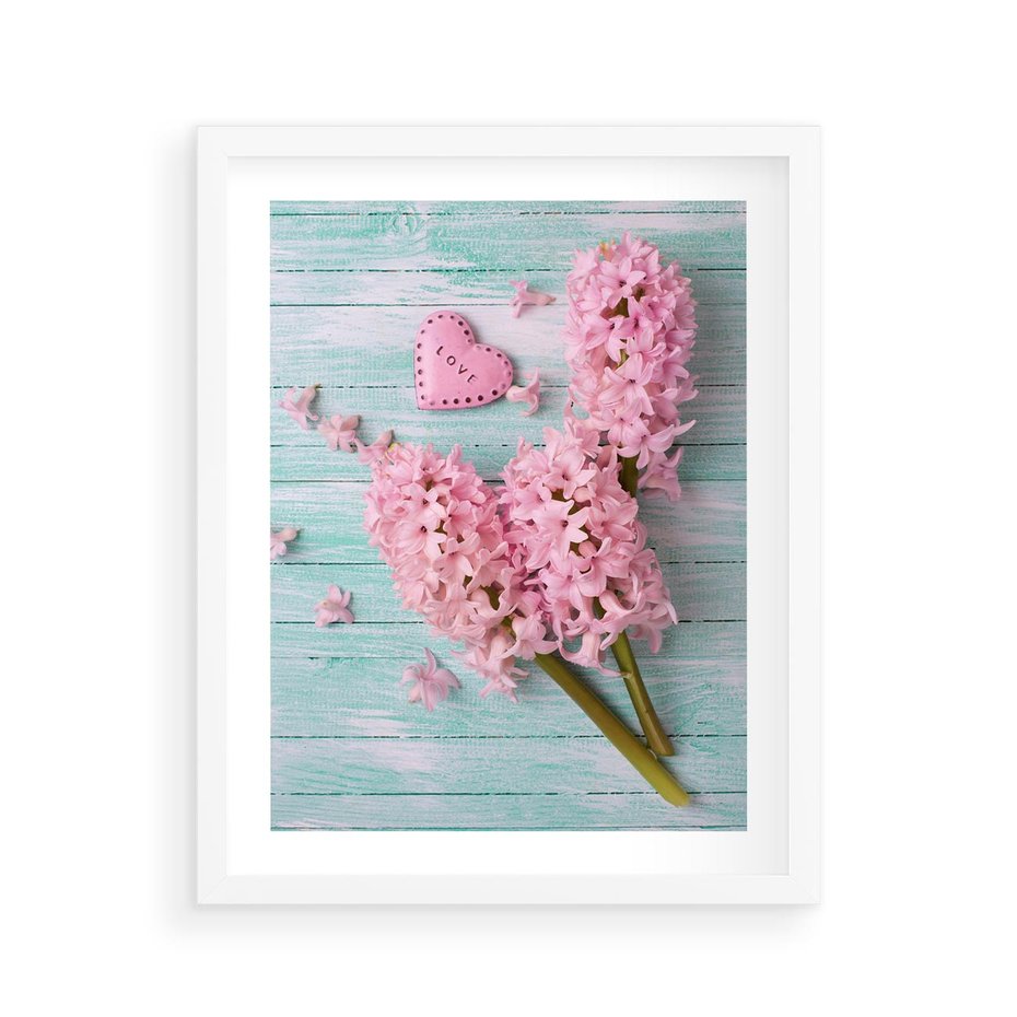 Plakat w ramie 40x50 - Hiacynty w Kwiatowej Kompozycji - hiacynty, kwiaty - rama biała