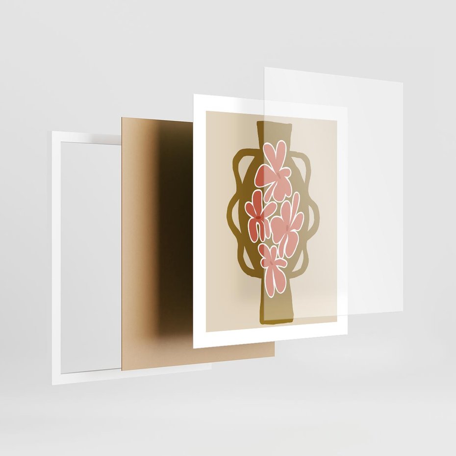 Plakat w ramie 40x50 - Rozbijające Formy - abstrakcyjny plakat, kwiaty na wazonie - rama biała