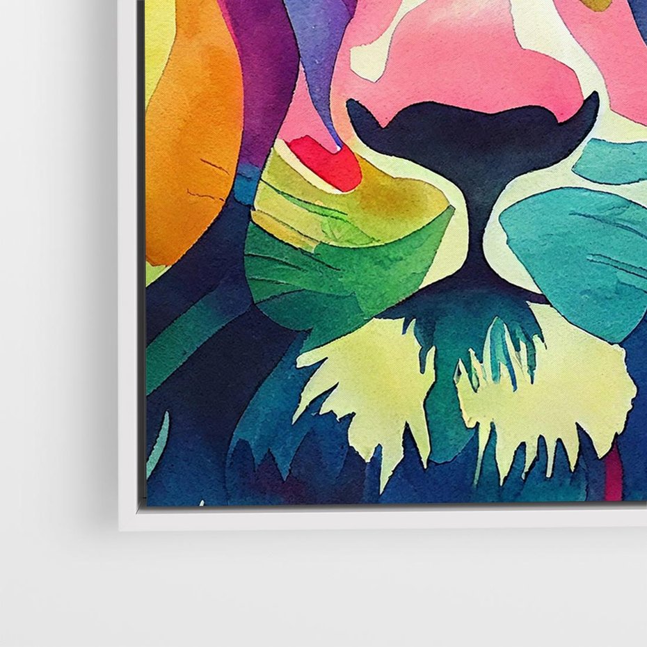 Obraz w ramie 80x80 - Tęczowy Lew - akwarela, tęczowy lew - rama biała