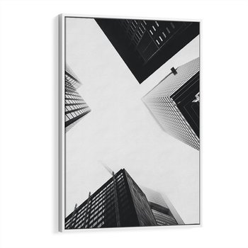 Obraz w ramie 50x70 - Nowoczesna Dynamika - perspektywa, wieżowce - rama biała