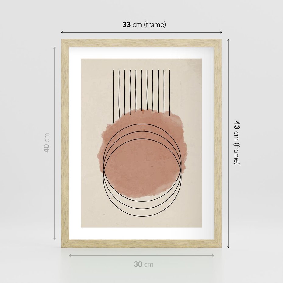 Plakat w ramie 30x40 - Migotliwe Kontury - akwarelowa plama, geometryczne szkicowane kształty - rama drewno