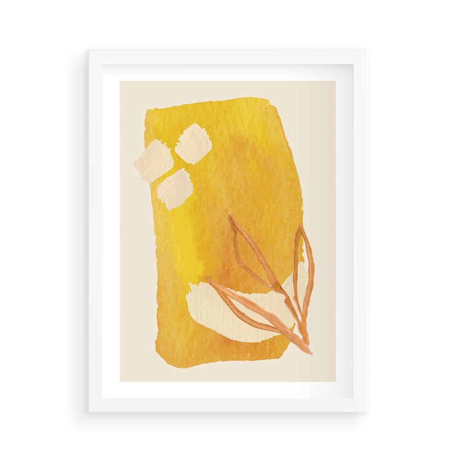Plakat w ramie 50x70 - Kolorowe Marzenia - abstrakcyjna żółta plama, akwarela - rama biała