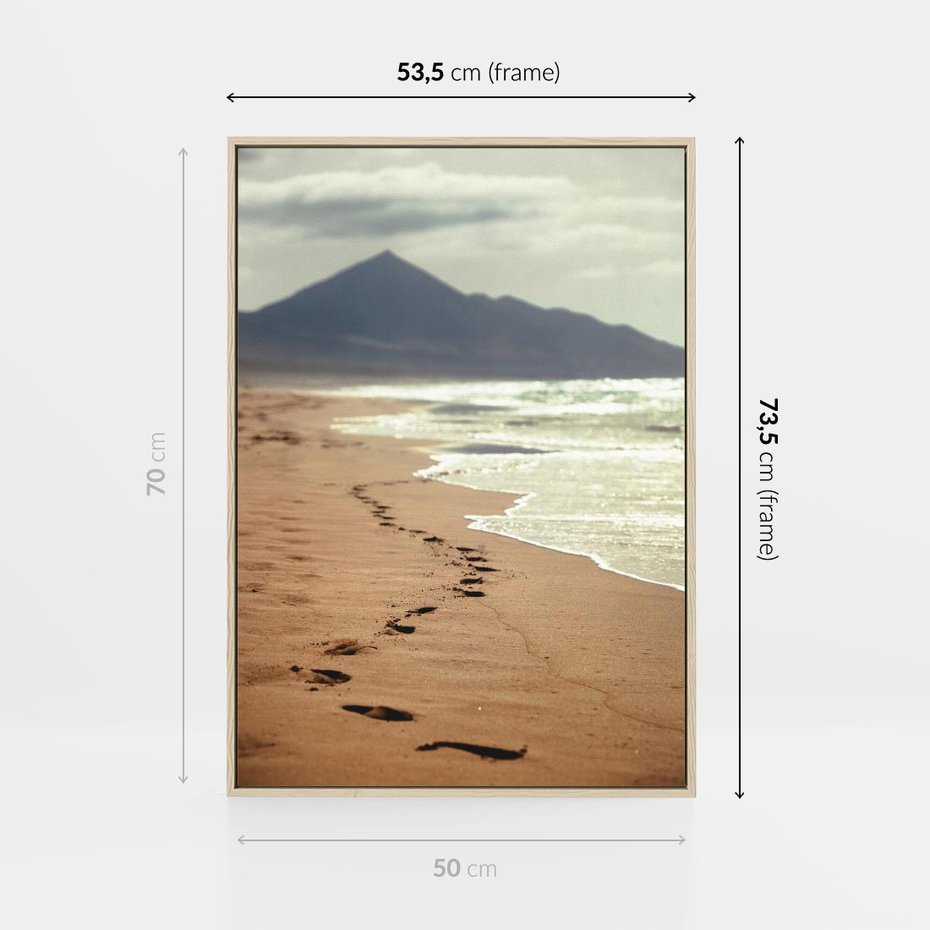 Obraz w ramie 50x70 - Ślady stóp na plaży - plaża, ślady - rama drewno