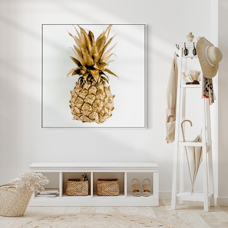 Obraz w ramie 50x50 - Ekskluzywny Akcent - złoty, ananas - rama biała