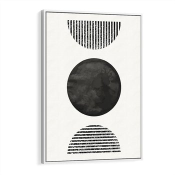 Obraz w ramie 80x120 - Tajemnicza Kompozycja - abstrakcyjne czarno białe formy, minimalizm - rama biała