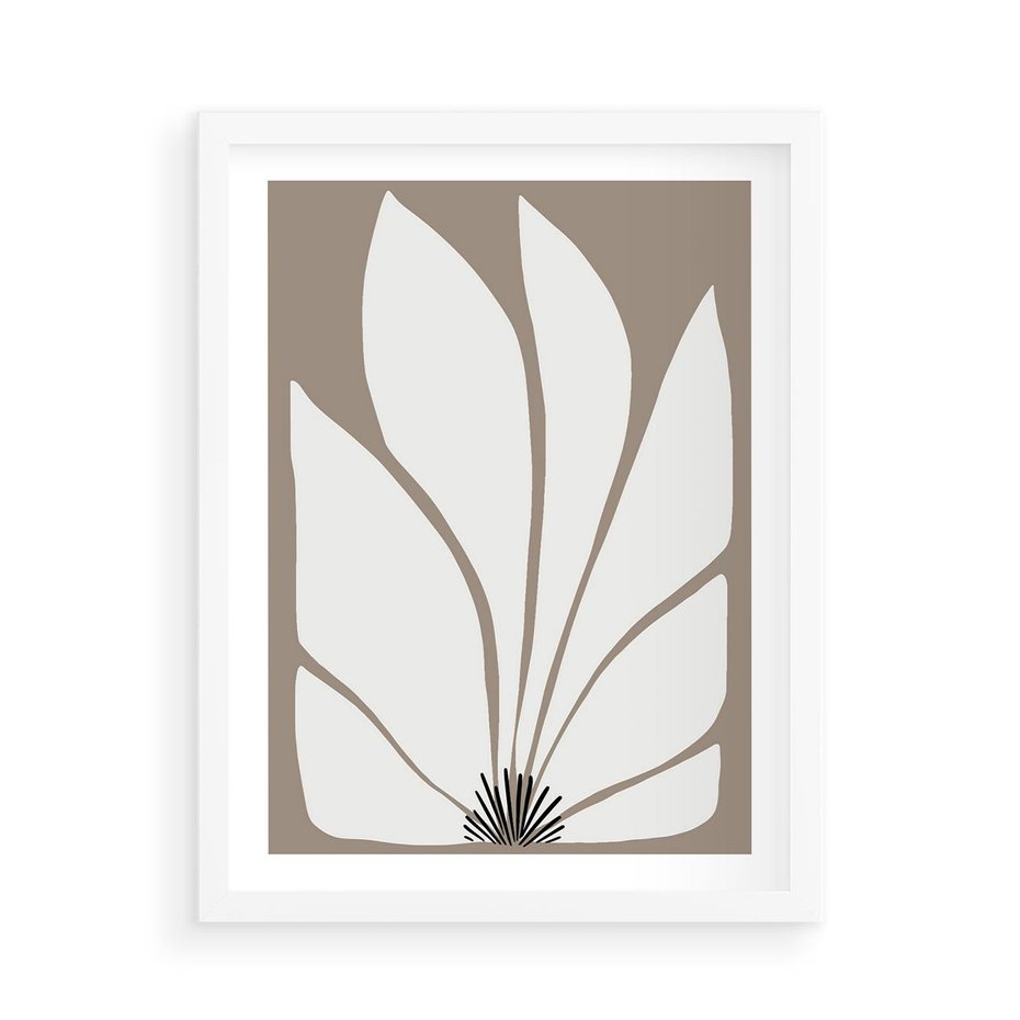 Plakat w ramie 50x70 - Ekspresyjne Kontury - abstrakcyjny kwiat, beże i brązy - rama biała