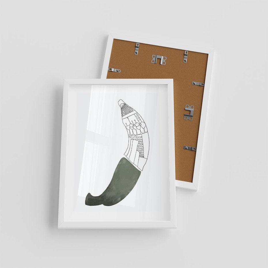 Plakat w ramie 30x40 - Rozkwitające Barwy Akwareli - minimalistyczny plakat, banan - rama biała