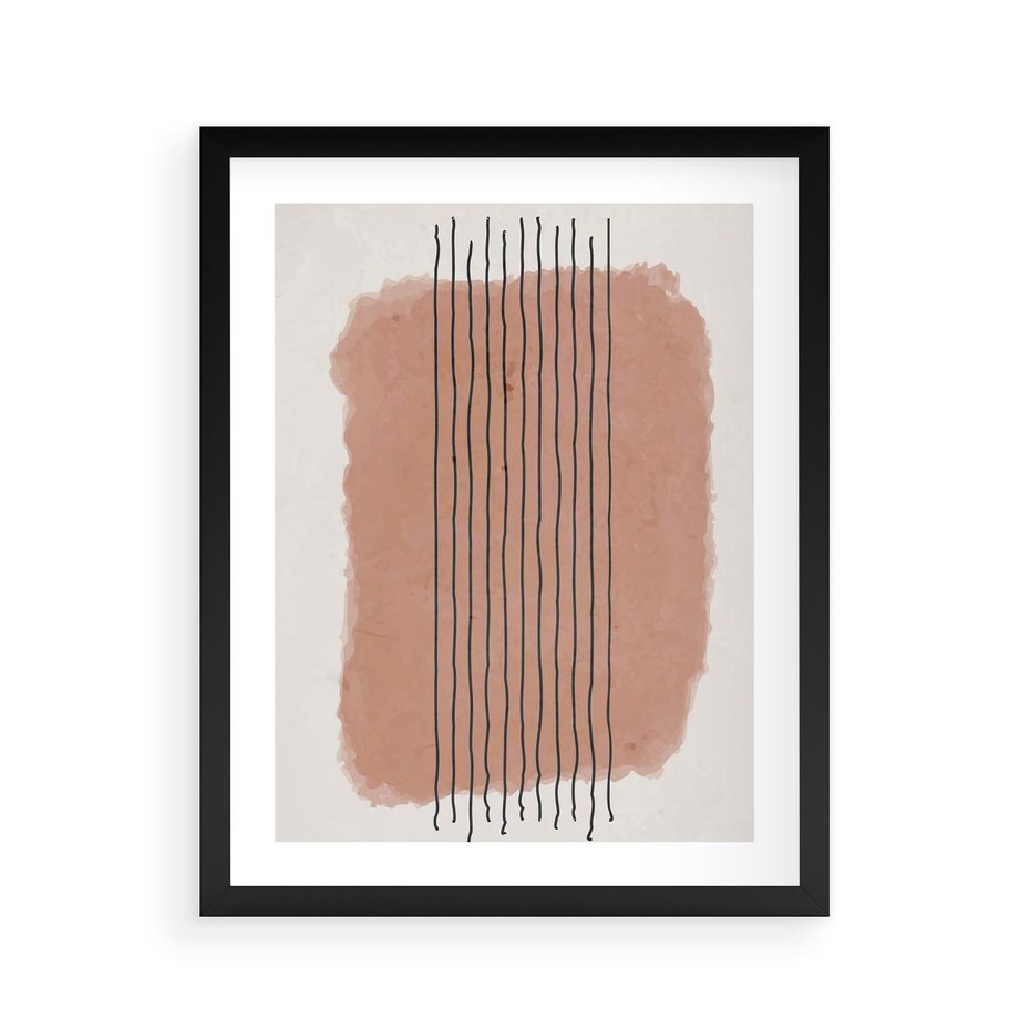 Plakat w ramie 40x50 - Rozmyte Widzenia - abstrakcyjna akwarelowa plama, nieregularne kreski - rama czarna