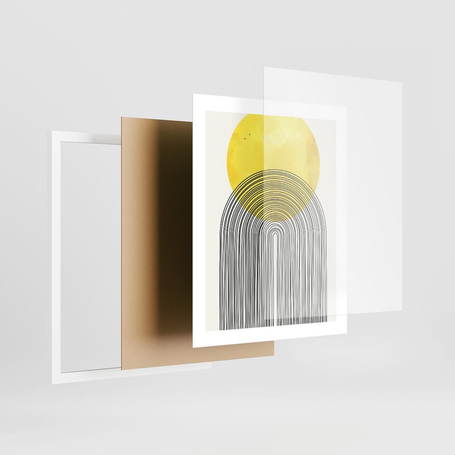 Plakat w ramie 40x50 - Słoneczne Odbicia - geometria, żółte koło - rama biała