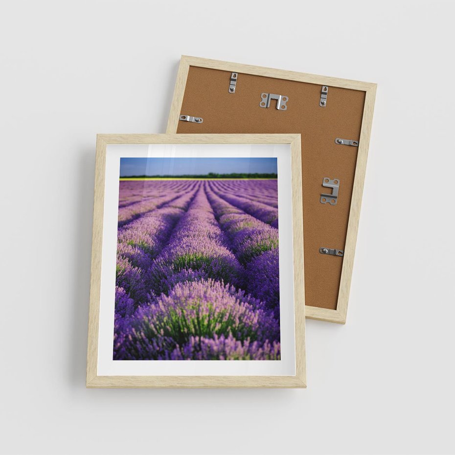 Plakat w ramie 40x50 - Malownicze Pole Lawendy - lawenda, pole - rama drewno
