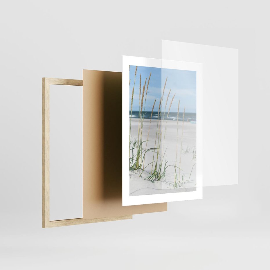 Plakat w ramie 30x40 - Przytulna Śródziemnomorska Trawa - plaża, trawy - rama drewno