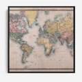 Obraz w ramie 50x50 - Światło Przeszłości - retro mapa świata, mapa - rama czarna
