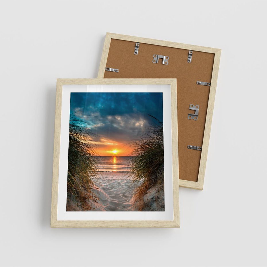 Plakat w ramie 40x50 - Magia zachodu słońca na plaży - zachód, słońca - rama drewno