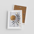 Plakat w ramie 30x40 - Grafika z Czarnym Liściem Palmy - czarny liść palmy, złóte kołó - rama biała