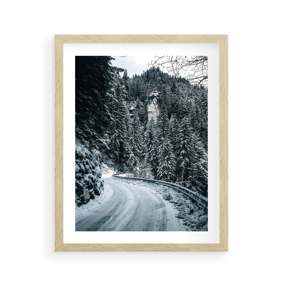 Plakat w ramie 40x50 - Zimowa Przygoda - zima w górach, droga - rama drewno