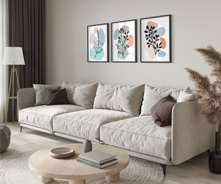 Zestaw obrazy w ramie 30x40 galeria - Rosliny, graficzne, minimalizm - rama czarna