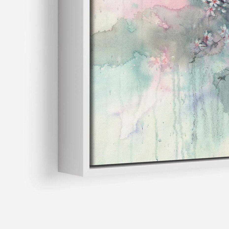 Obraz w ramie 70x50 - Efemeryczne Kwitnienie Drzew - akwarela, rozmyte pastelowe tłó - rama biała