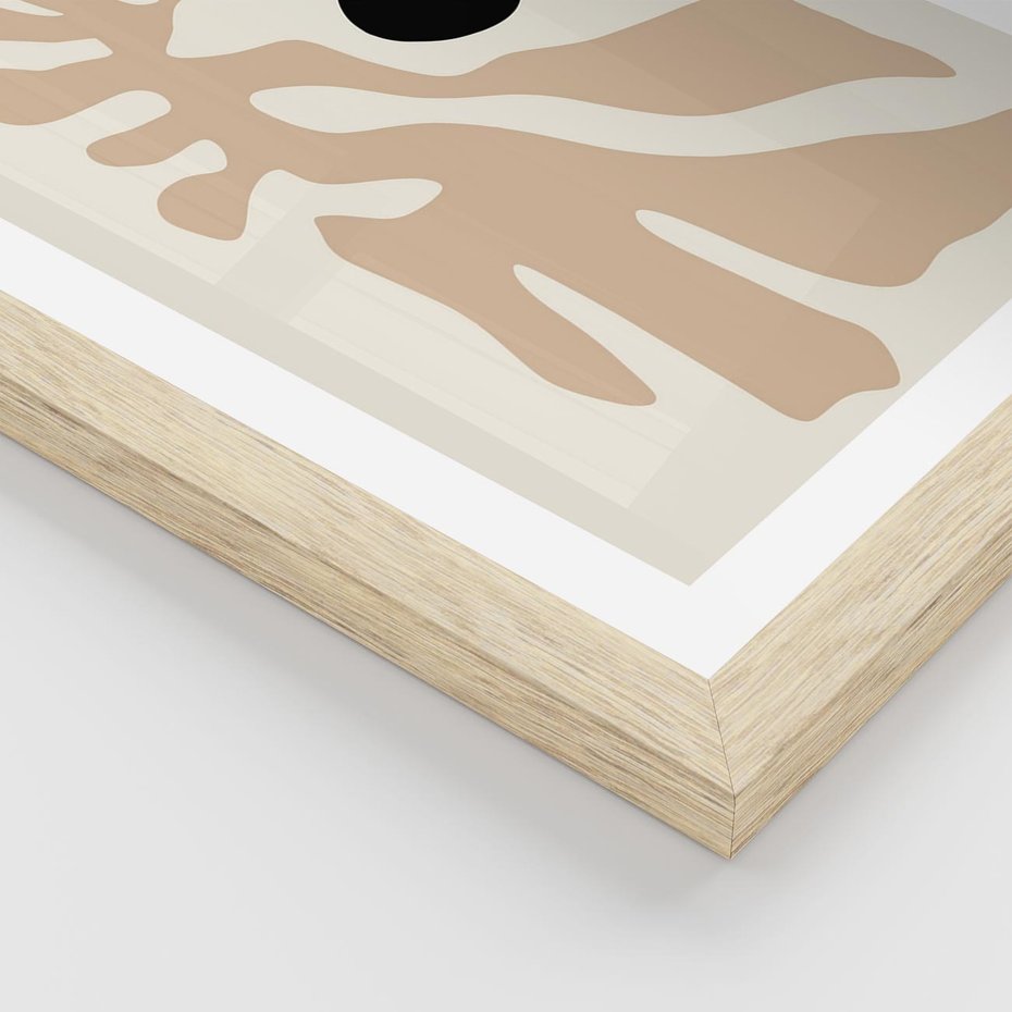 Plakat w ramie 30x40 - Eksploracja Abstrakcji - beżowa absrakcyjna kompozycja, czarny akcent - rama drewno