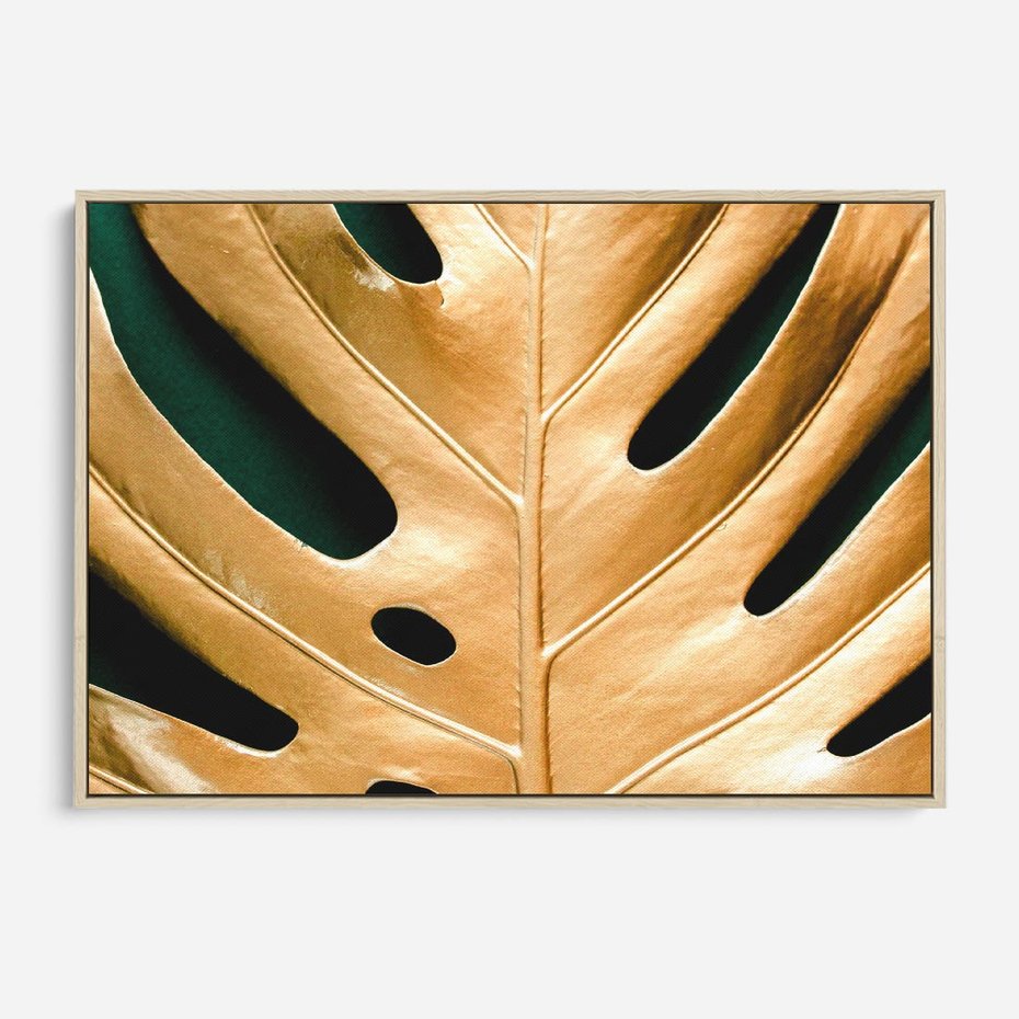 Obraz w ramie 100x70 - Piękno i Styl - złote, liście - rama drewno